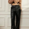 Faux Leather Asymmetrical Patchwork Trousers>MICAS Outlet
