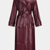 Faux Leather Belted Button Coat>MICAS Discount