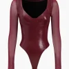 Faux Leather Bustier Long Sleeve Bodysuit>MICAS Online
