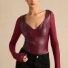 Faux Leather Bustier Long Sleeve Bodysuit>MICAS Online