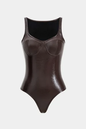 Faux Leather Bustier Sleeveless Bodysuit>MICAS Fashion