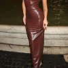 Faux Leather Bustier Slip Midi Dress>MICAS Online