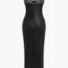 Faux Leather Bustier Slip Midi Dress>MICAS Online
