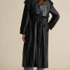 Faux Leather Button Asymmetrical Belted Coat>MICAS Hot
