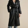 Faux Leather Button Asymmetrical Belted Coat>MICAS Hot