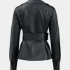 Faux Leather Button Belted Jacket>MICAS New