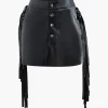 Faux Leather Button Fringe Trim Mini Skirt>MICAS Discount