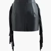 Faux Leather Button Fringe Trim Mini Skirt>MICAS Discount