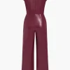 Faux Leather Button Jumpsuit>MICAS Clearance