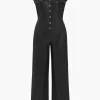Faux Leather Button Jumpsuit>MICAS Clearance