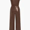 Faux Leather Button Jumpsuit>MICAS Clearance