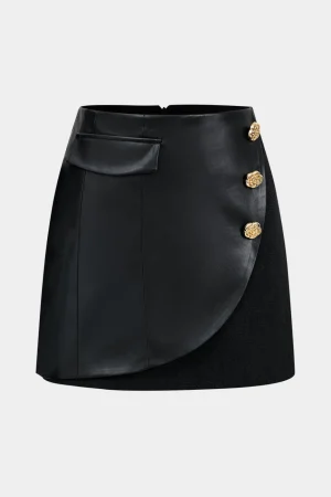 Faux Leather Button Mini Skirt>MICAS Online
