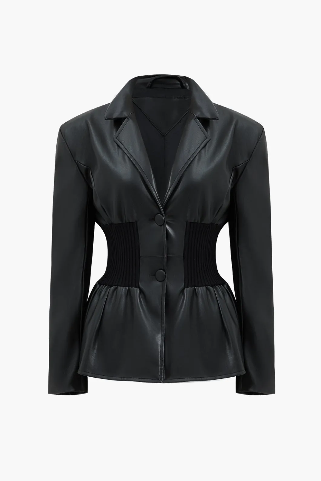 Faux Leather Button Patchwork Blazer>MICAS New