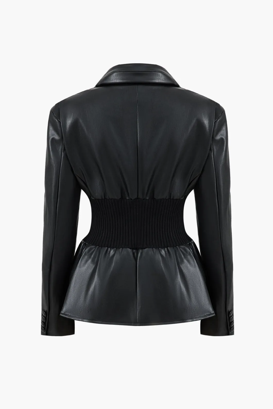 Faux Leather Button Patchwork Blazer>MICAS New