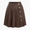 Faux Leather Button Pleated Skirt>MICAS Sale