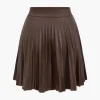 Faux Leather Button Pleated Skirt>MICAS Sale