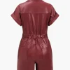 Faux Leather Button Pocket Romper>MICAS Sale
