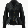 Faux Leather Button Ruched Jacket>MICAS Best