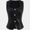 Faux Leather Button Tank Top>MICAS Fashion