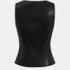 Faux Leather Button Tank Top>MICAS Fashion