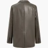 Faux Leather Buttoned Notched Lapel Blazer>MICAS Hot