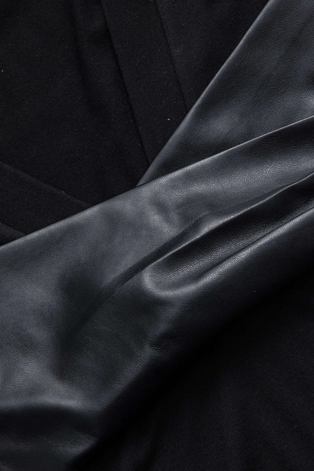 Faux Leather Crossed V-Neck Long Sleeve Bodysuit>MICAS Online