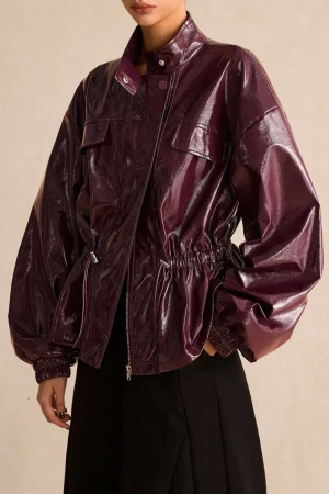 Faux Leather Drawstring Pocket Jacket>MICAS Outlet