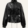 Faux Leather Drawstring Pocket Jacket>MICAS Outlet