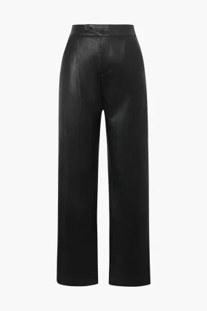 Faux Leather Elastic Waistband Straight Leg Pants>MICAS Outlet