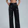 Faux Leather Elastic Waistband Straight Leg Pants>MICAS Outlet
