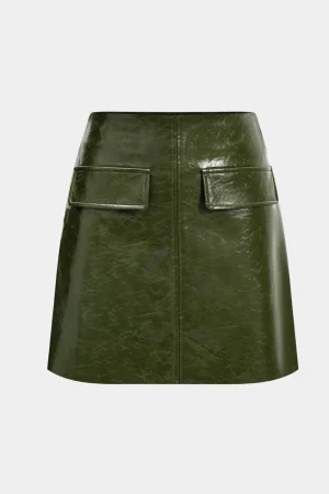 Faux Leather Fake Pockets Skirt>MICAS Hot