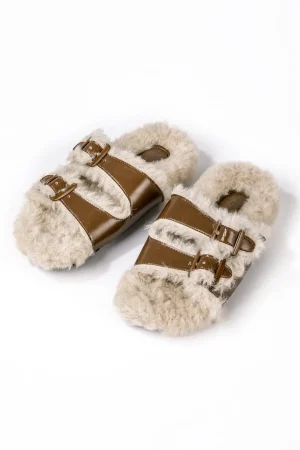 Faux Leather Faux Fur Slippers>MICAS Outlet
