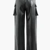 Faux Leather Flap Pocket Straight Leg Cargo Pants>MICAS New