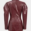 Faux Leather Gigot Sleeve Double Breasted Blazer>MICAS Online