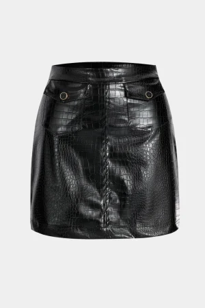 Faux Leather High Waist Button Pocket Skirt>MICAS Clearance