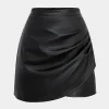 Faux Leather High Waist Ruched Skirt>MICAS Online