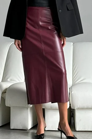Faux Leather High Waist Split Skirt>MICAS Discount