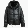 Faux Leather Hooded Puffer Jacket>MICAS Sale