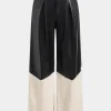 Faux Leather Linen High Waist Patchwork Trousers>MICAS Fashion
