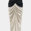 Faux Leather Linen Patchwork Ruched Skirt>MICAS Best