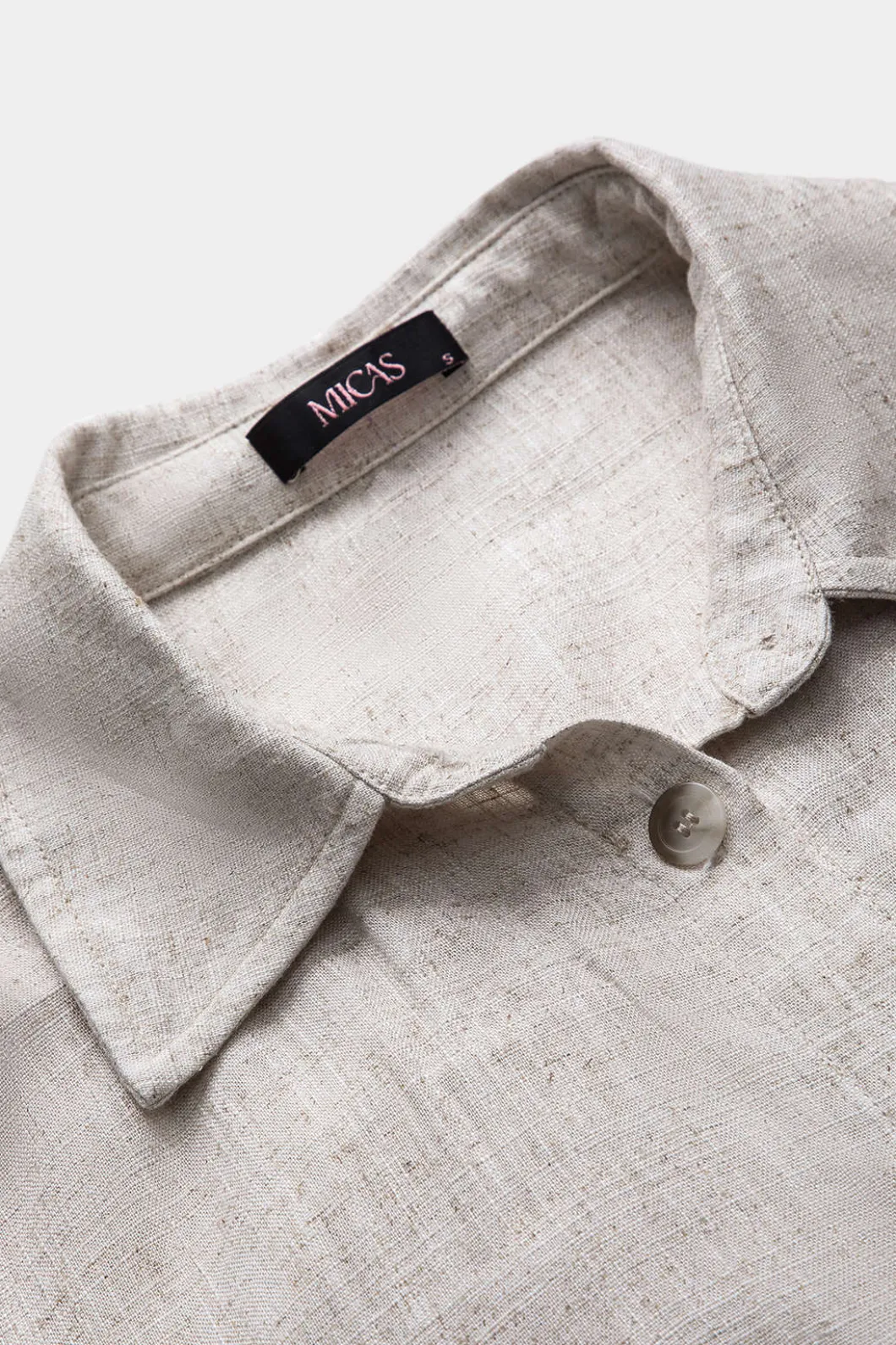 Faux Leather Linen Tie Front Button Patchwork Long Sleeve Mini Dress>MICAS Hot