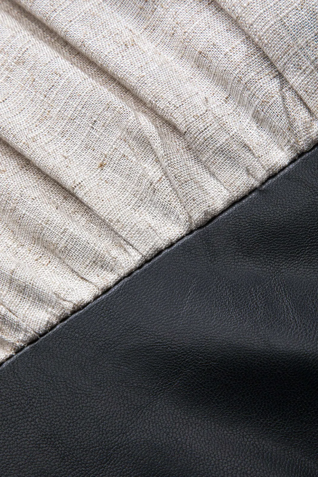 Faux Leather Linen Tie Front Button Patchwork Long Sleeve Mini Dress>MICAS Hot