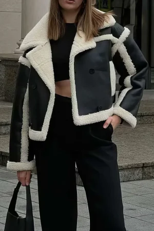 Faux Leather Long Sleeve Collar Jacket>MICAS Clearance