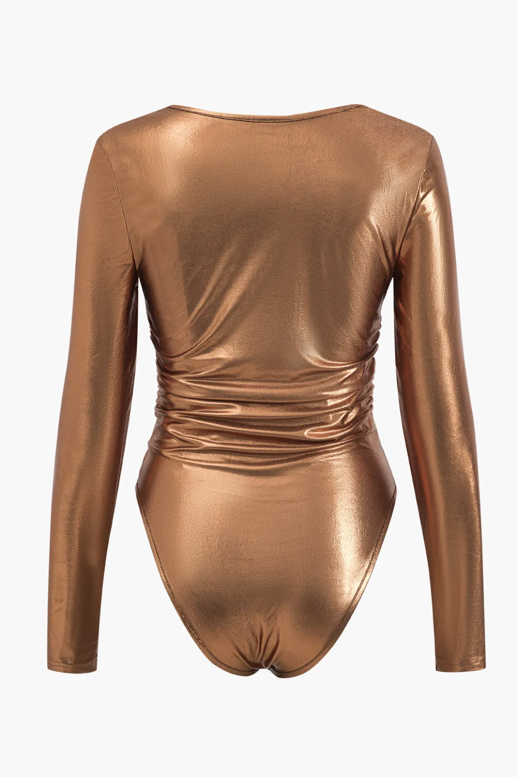 Faux Leather Long Sleeve Cowl Neck Bodysuit>MICAS Hot