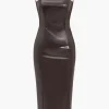Faux Leather Low Back Slit Midi Dress>MICAS Clearance