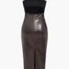 Faux Leather Low Back Slit Midi Dress>MICAS Clearance