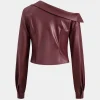 Faux Leather Metallic Asymmetrical Neck Long Sleeve Jacket>MICAS Clearance