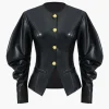 Faux Leather Metallic Button Jacket>MICAS Discount