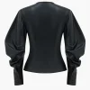 Faux Leather Metallic Button Jacket>MICAS Discount