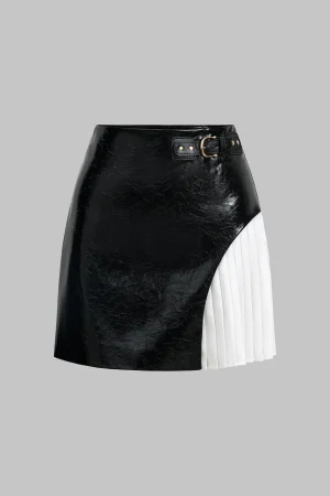 Faux Leather Metallic Patchwork Mini Skirt>MICAS Online